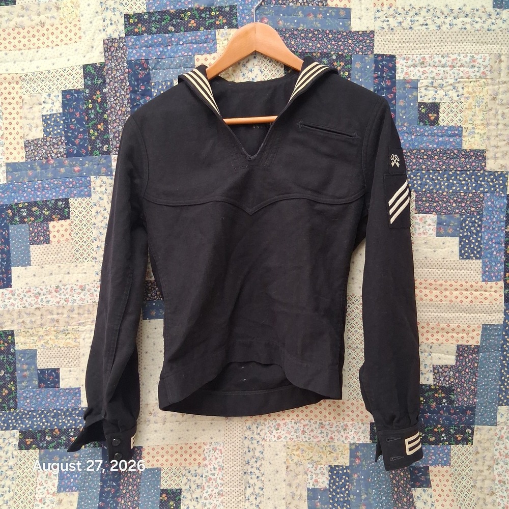 Vintage US Navy Storekeeper E3 Crackerjack Wool Dress Blue Uniform Jumper Small